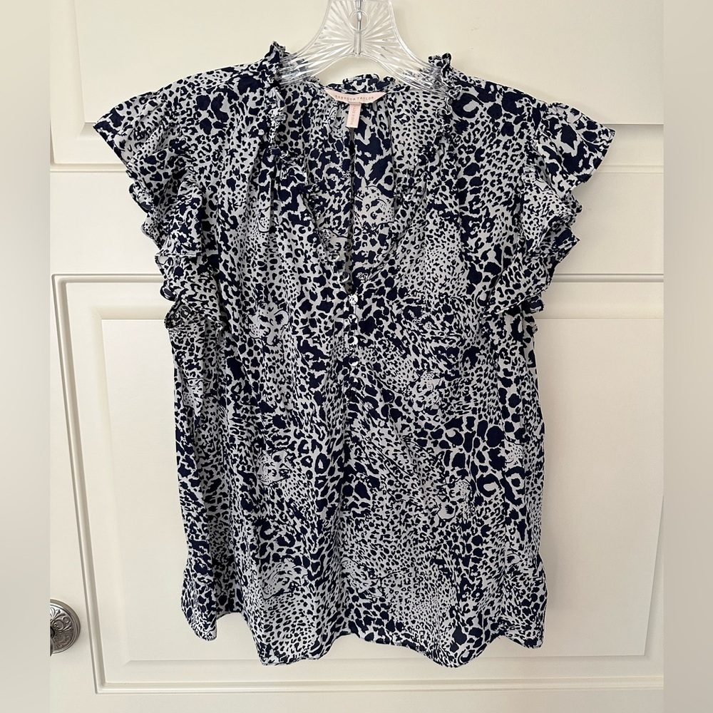 Rebecca Taylor Silk Ruffled Leopard Print Top